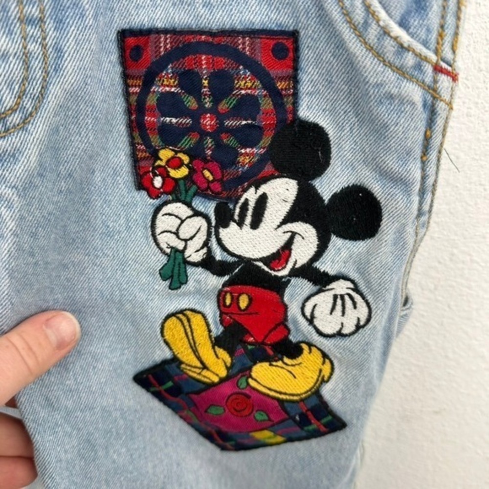 Vintage 90s Mickey & Co Denim Jean Overalls Kids Embroidered Patches Disney - Picture 7 of 13